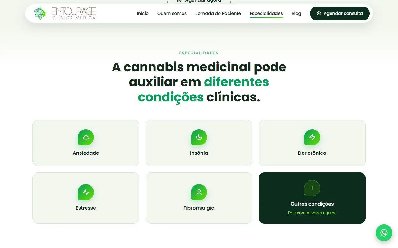 Seção de especialidades, na página inicial