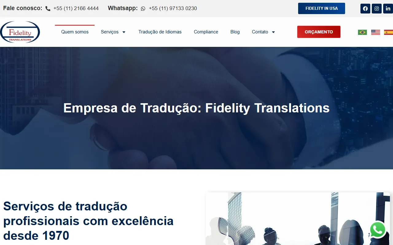 Página Quem somos da Fidelity