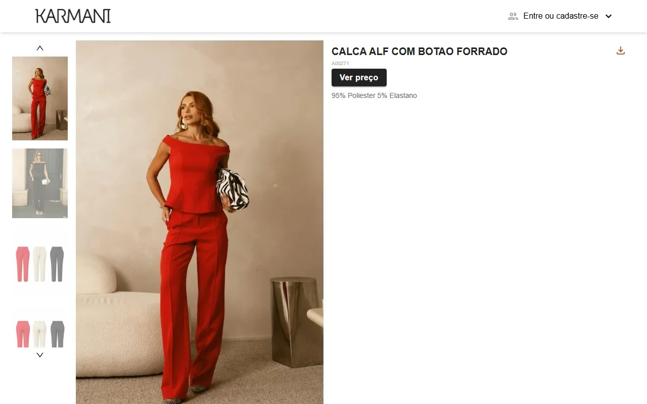 Página de produto de uma calça de alfaiataria